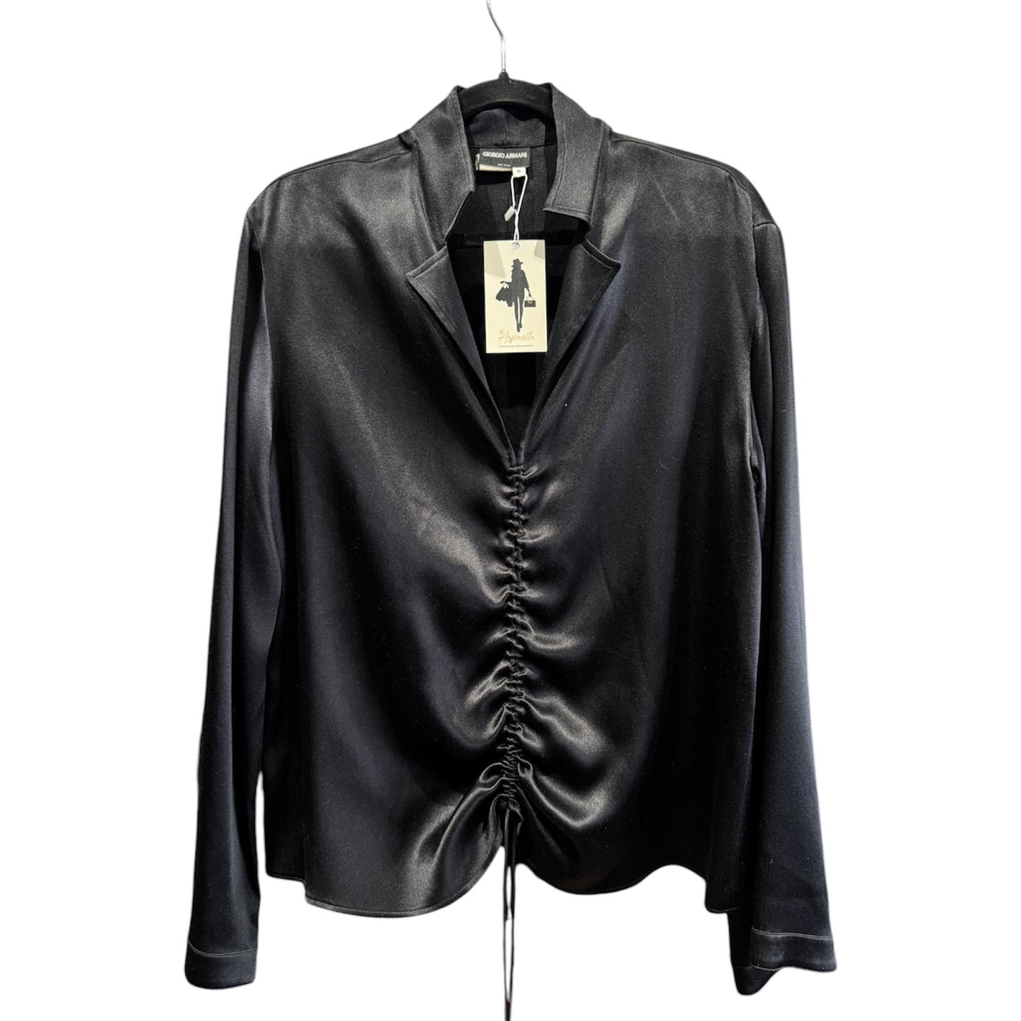 Giorgio Armani Ruched Satin Blouse Black Size 46