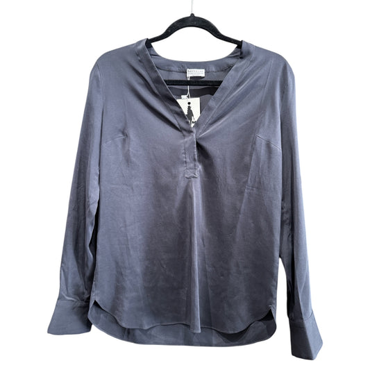 Brunello Cucinelli Bead Detail Charcoal Silk Blend Blouse Long Sleeve XS