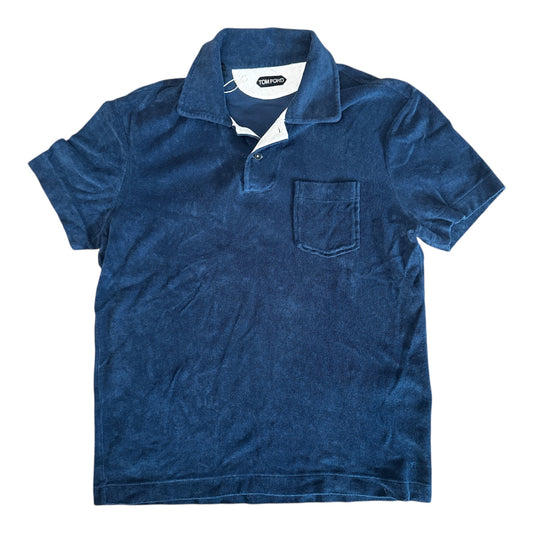 Tom Ford Towelling Terry Cotton Blue Polo Size 50