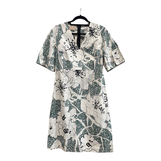 Marni White Floral Printed Cotton Dress Size 44