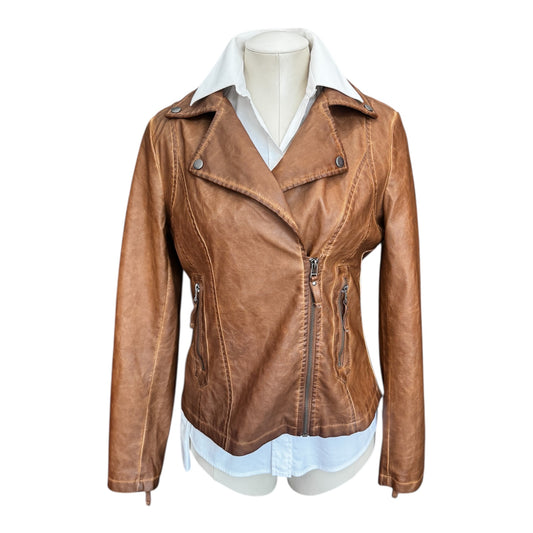 Max Studio Faux Leather Brown Moto Jacket
