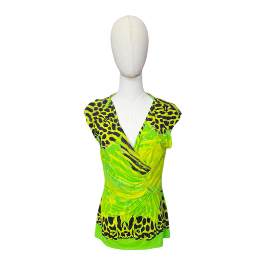 Roberto Cavalli Nylon Lime Animal Print Stretch Top Size 48