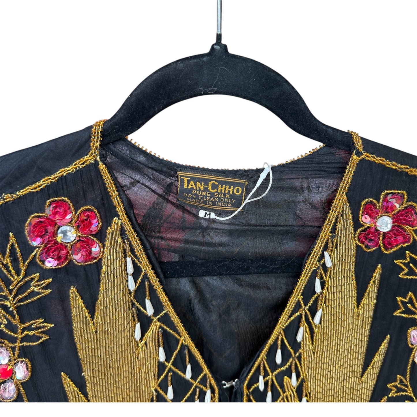 Vintage Tan Chho Black Beaded Jacket Size Medium