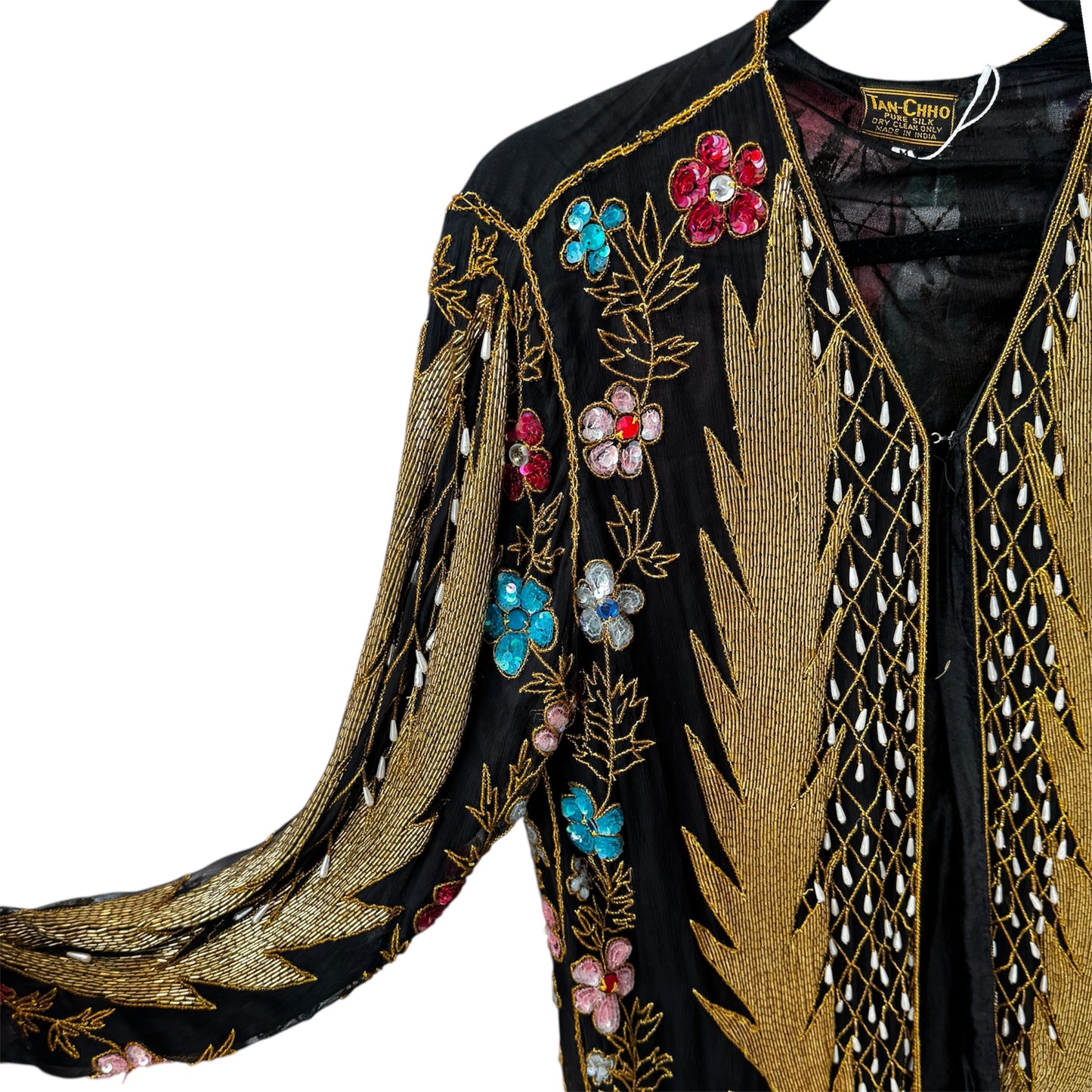 Vintage Tan Chho Black Beaded Jacket Size Medium