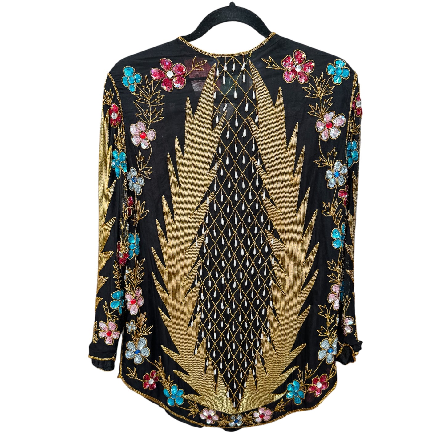 Vintage Tan Chho Black Beaded Jacket Size Medium