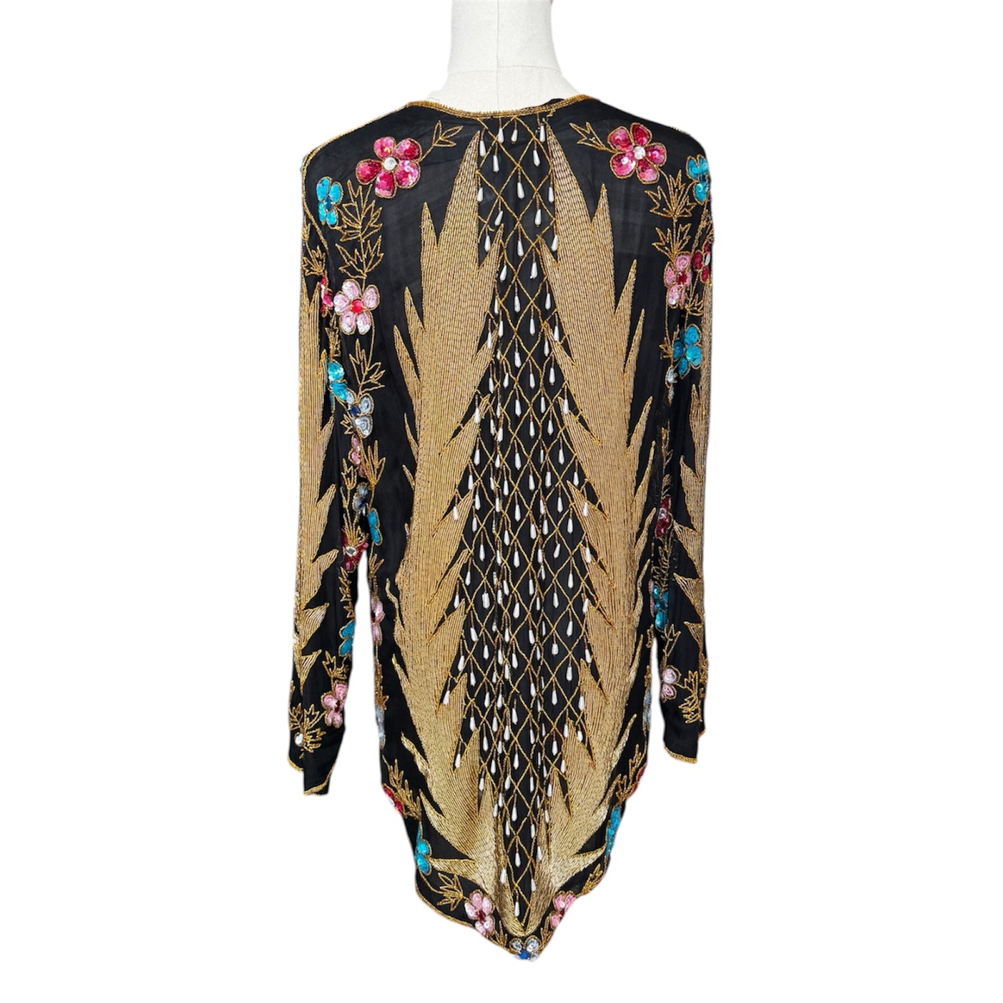 Vintage Tan Chho Black Beaded Jacket Size Medium