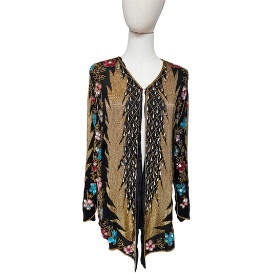 Vintage Tan Chho Black Beaded Jacket Size Medium