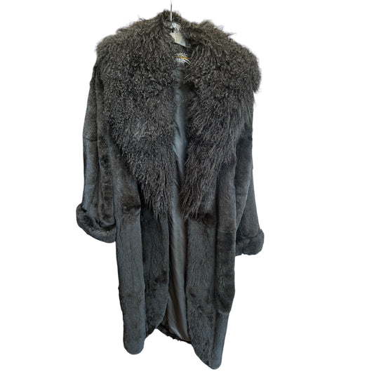 Carole Little Black Fur Overcoat