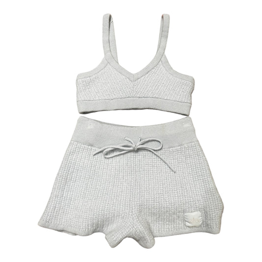 Alo Yoga Plush Cashmere Waffle Bra & Short Crystal Blue Set