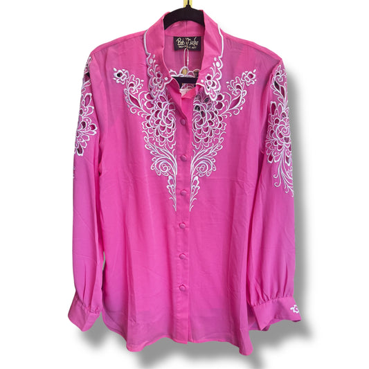 Bob Mackie Wearable Art Pink Silk Button Down Size M