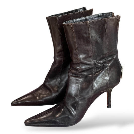Karen Millen Brown Leather Heeled Ankle Boots