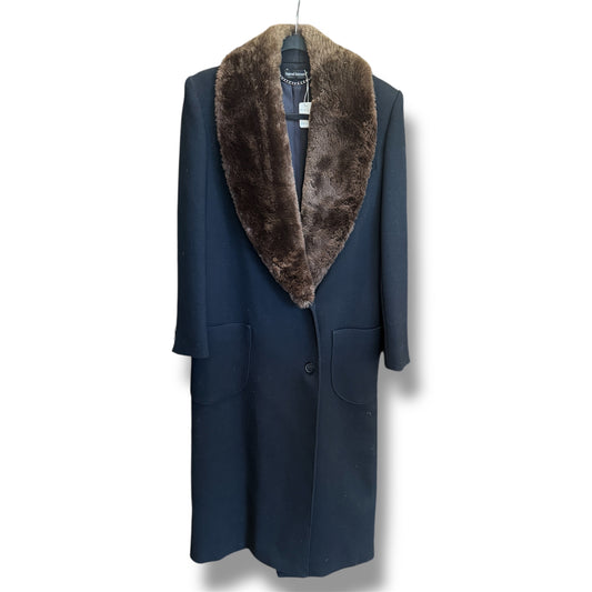 Harve Bernard Vintage Long Wool Fur Collar Black Coat Size 12