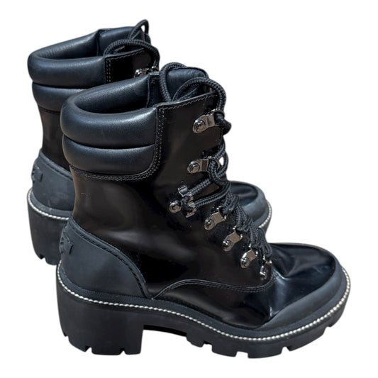 Tory Burch Leather Lug Sole Hiking Boots Black Size 6