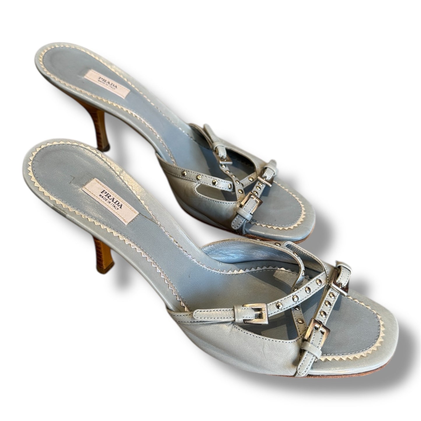 Light Blue Prada 90's Kitten Heels 38 1/2