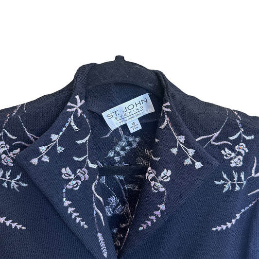 St. John Evening Black and Pink Embroidered Jacket Size 10