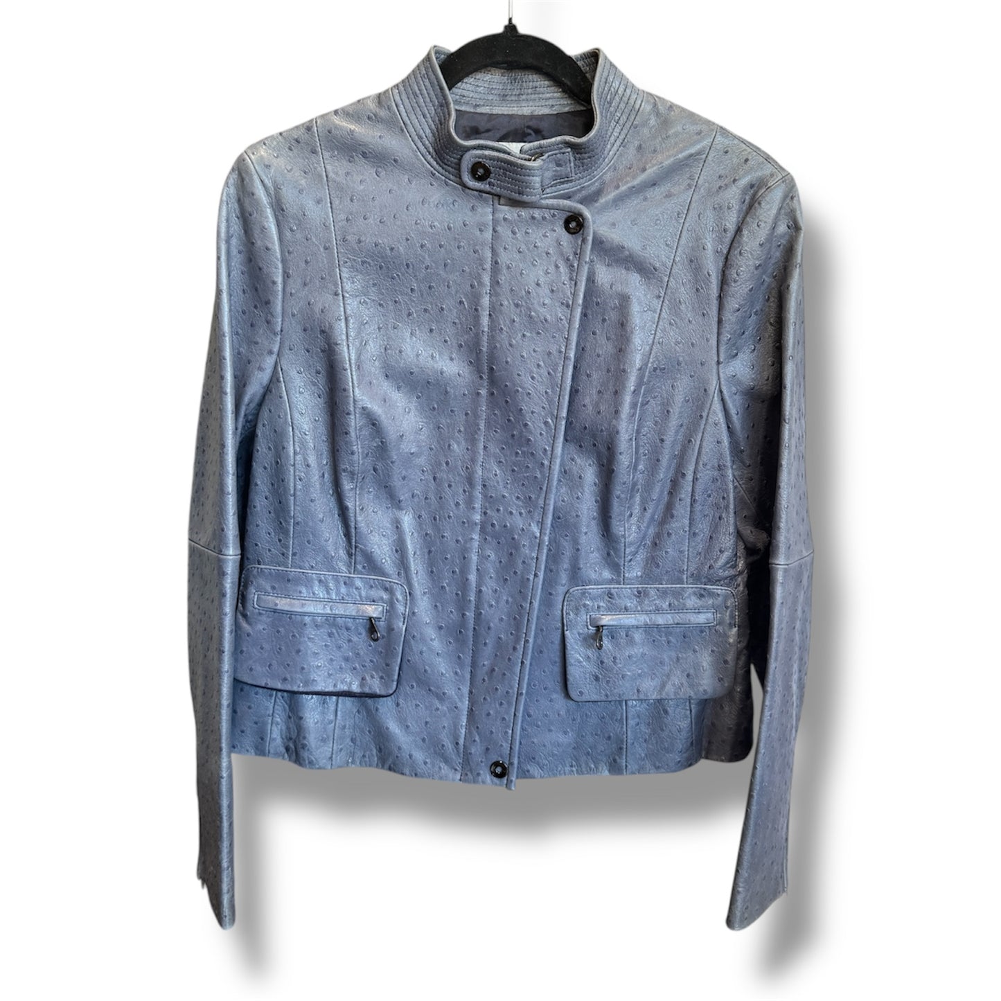 Worth Gray Ostrich Leather Moto Jacket Size 10