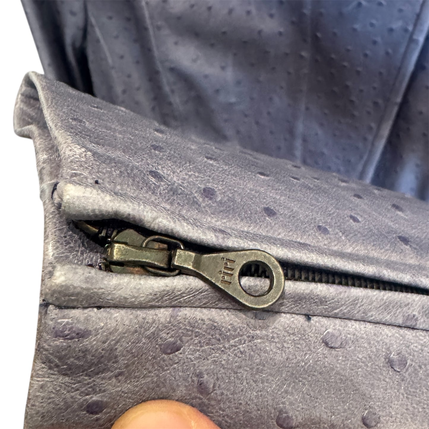 Worth Gray Ostrich Leather Moto Jacket Size 10