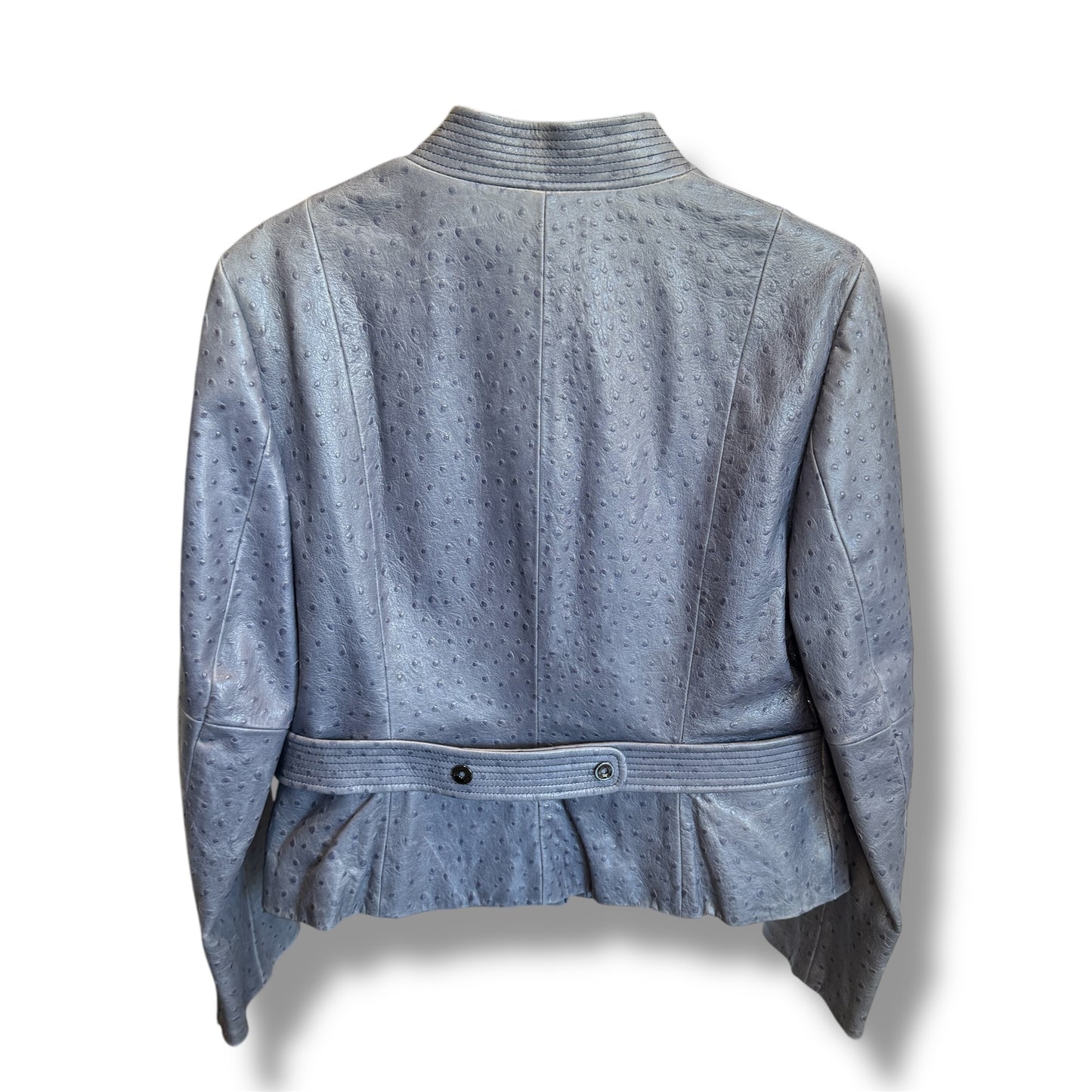 Worth Gray Ostrich Leather Moto Jacket Size 10