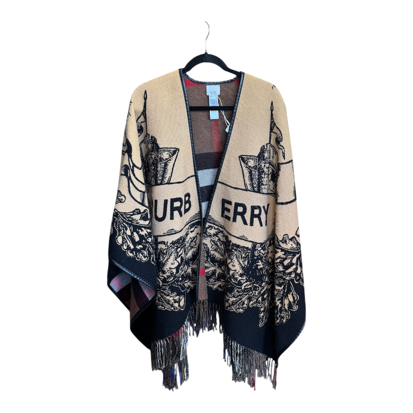 Burberry Gallant Knight Wool Cape with Leather Trim