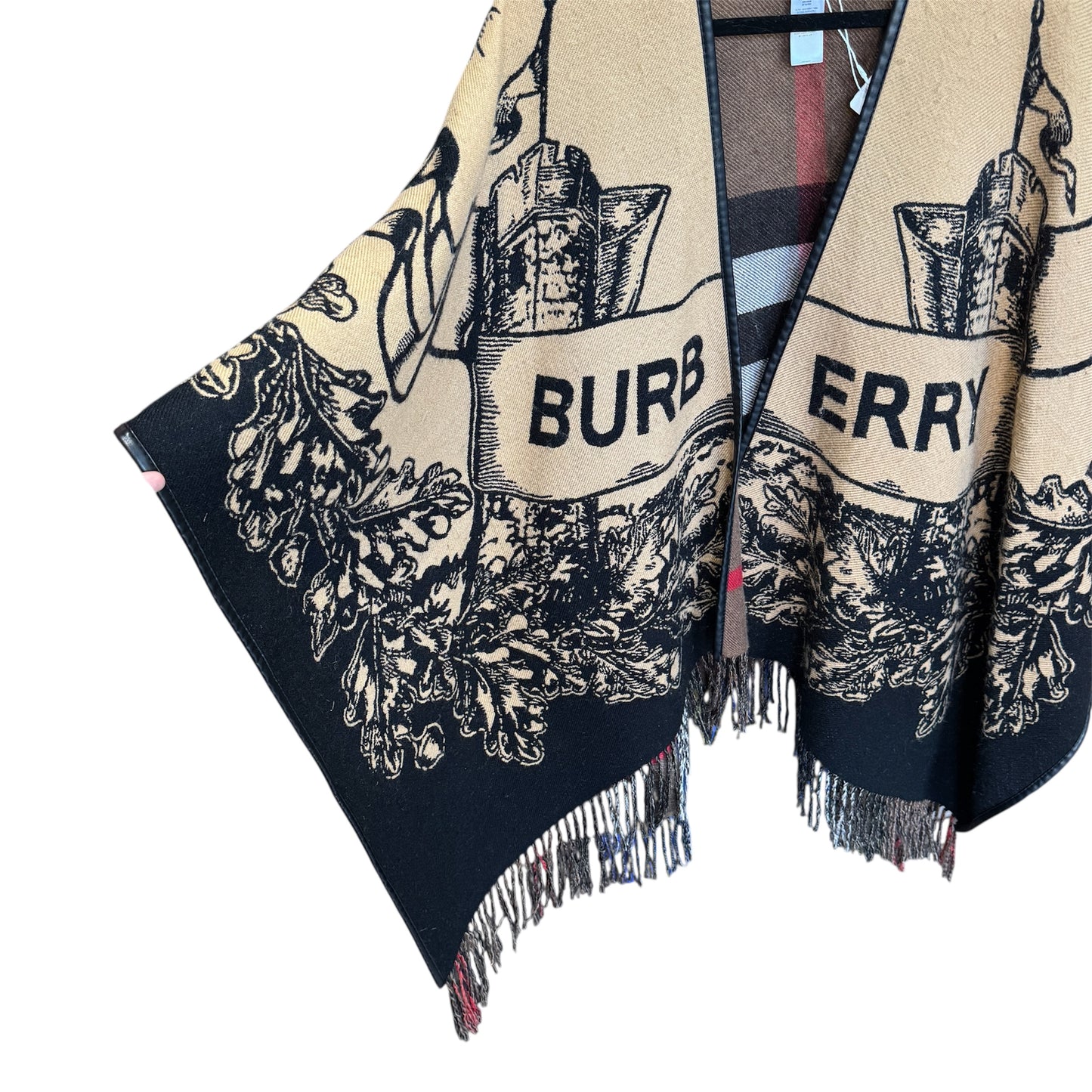 Burberry Gallant Knight Wool Cape with Leather Trim