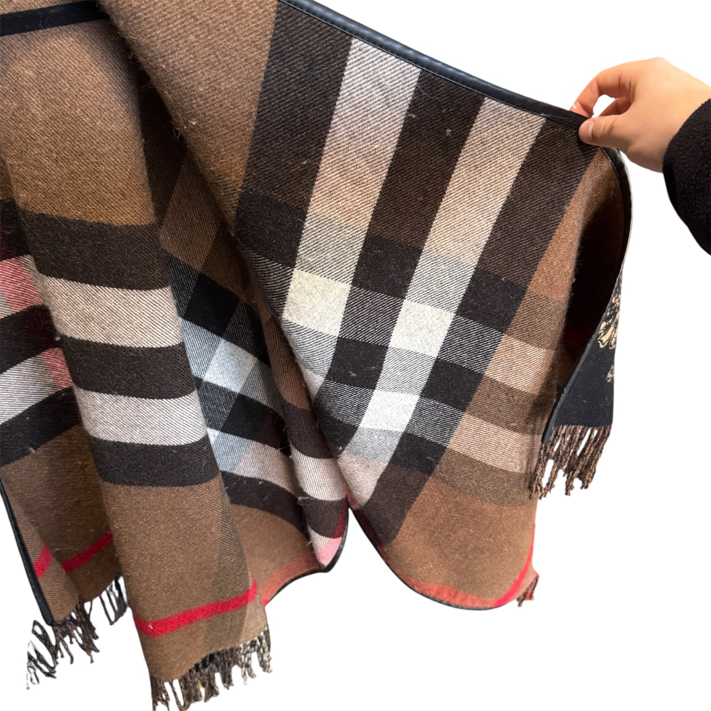 Burberry Gallant Knight Wool Cape with Leather Trim