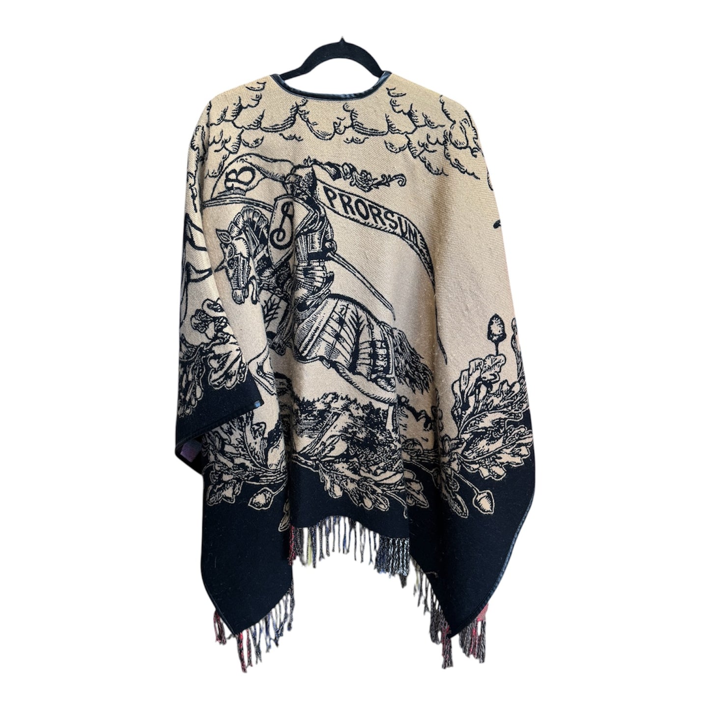 Burberry Gallant Knight Wool Cape with Leather Trim