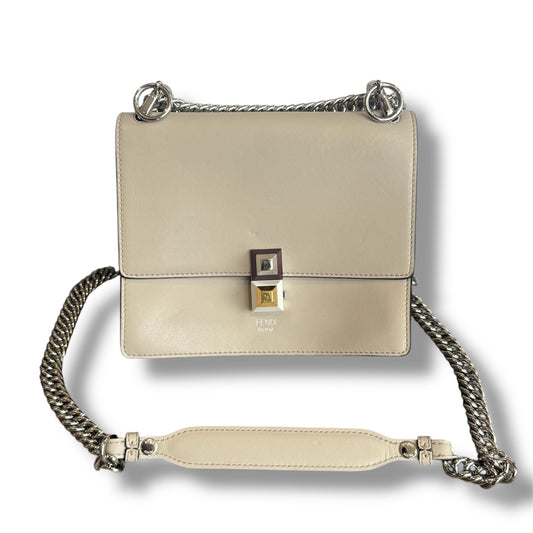 Fendi Kan I Small Leather Beige Crossbody Bag