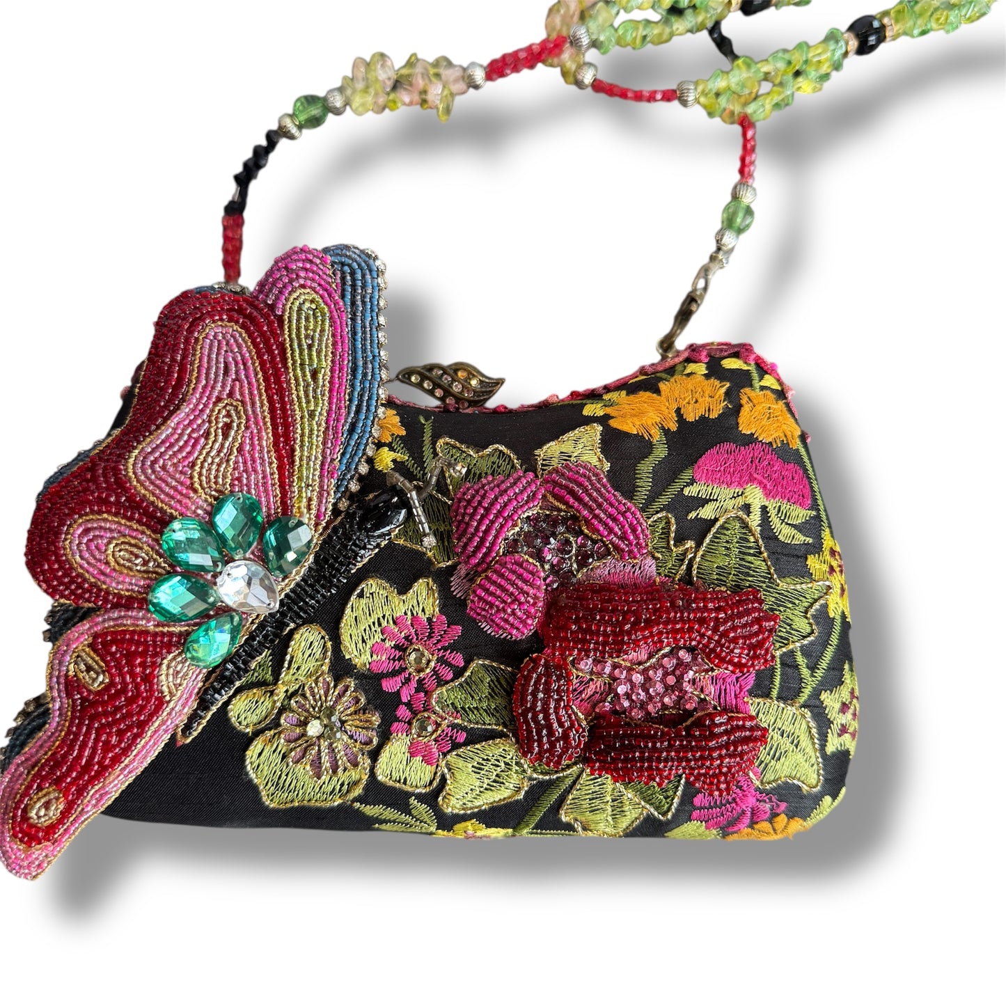 Mary Frances Beaded Butterfly Floral Handbag