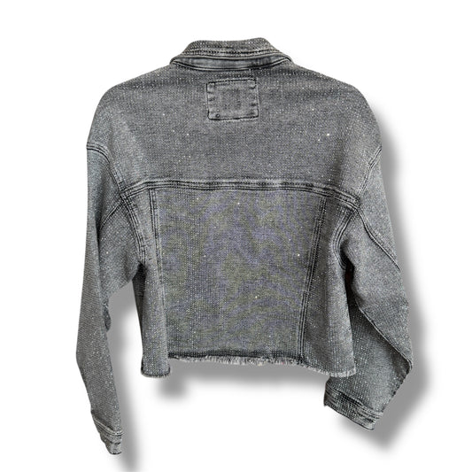 Nina Rossi Crystal Studded Grey Jean Jacket Size M Cropped