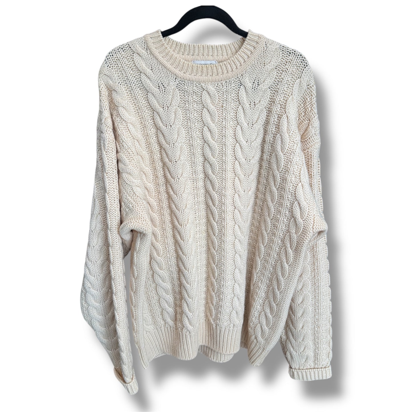 Vintage Abercrombie & Fitch Cable Knit Beige Sweater Men's XL Pure Wool