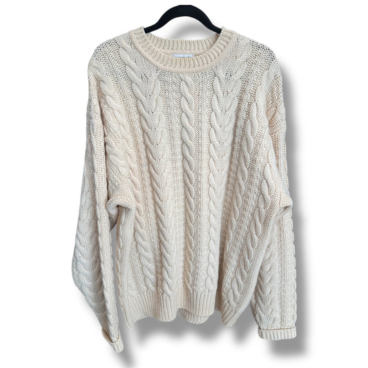 Vintage Abercrombie & Fitch Cable Knit Beige Sweater Men's XL Pure Wool