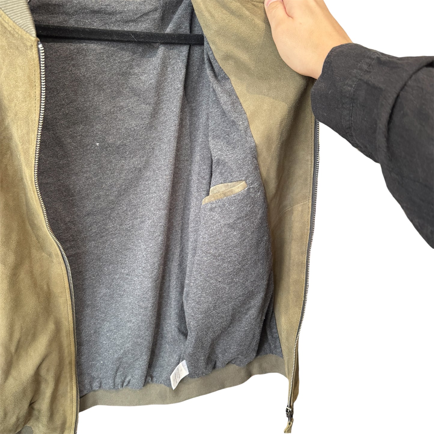 Lot 78 Barney's New York Olive Suede Bomber Jacket Size 50 Men's