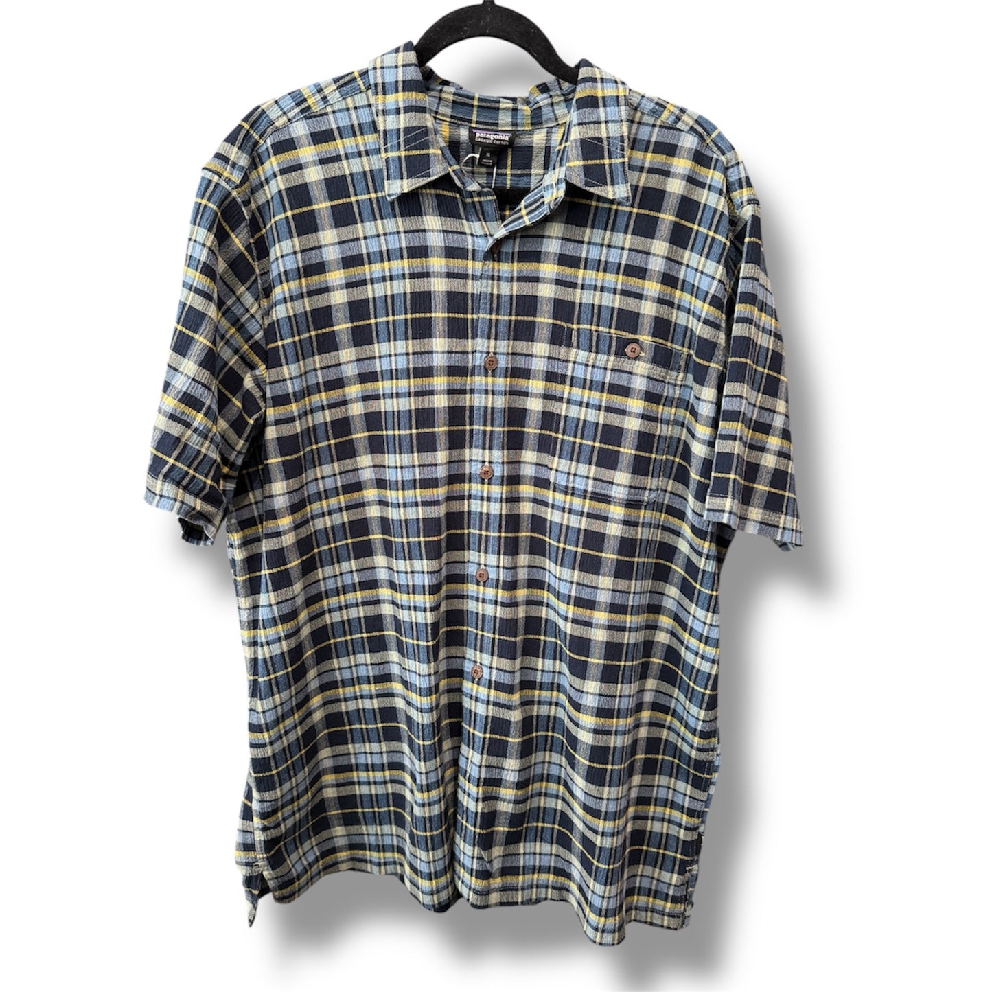 Patagonia Men's Blue/Yellow Cotton Madras Shirt Size XL