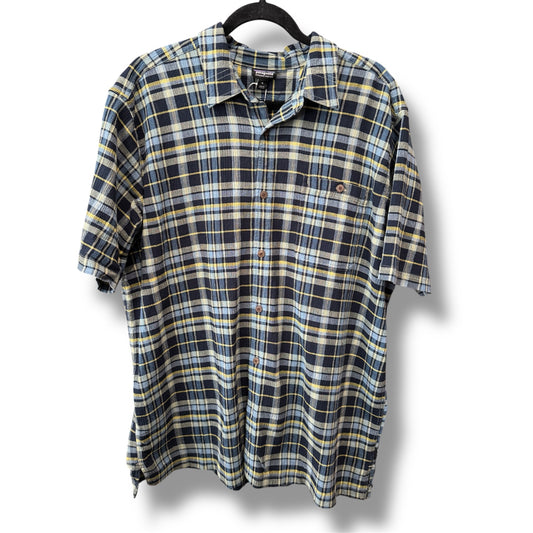 Patagonia Men's Blue/Yellow Cotton Madras Shirt Size XL