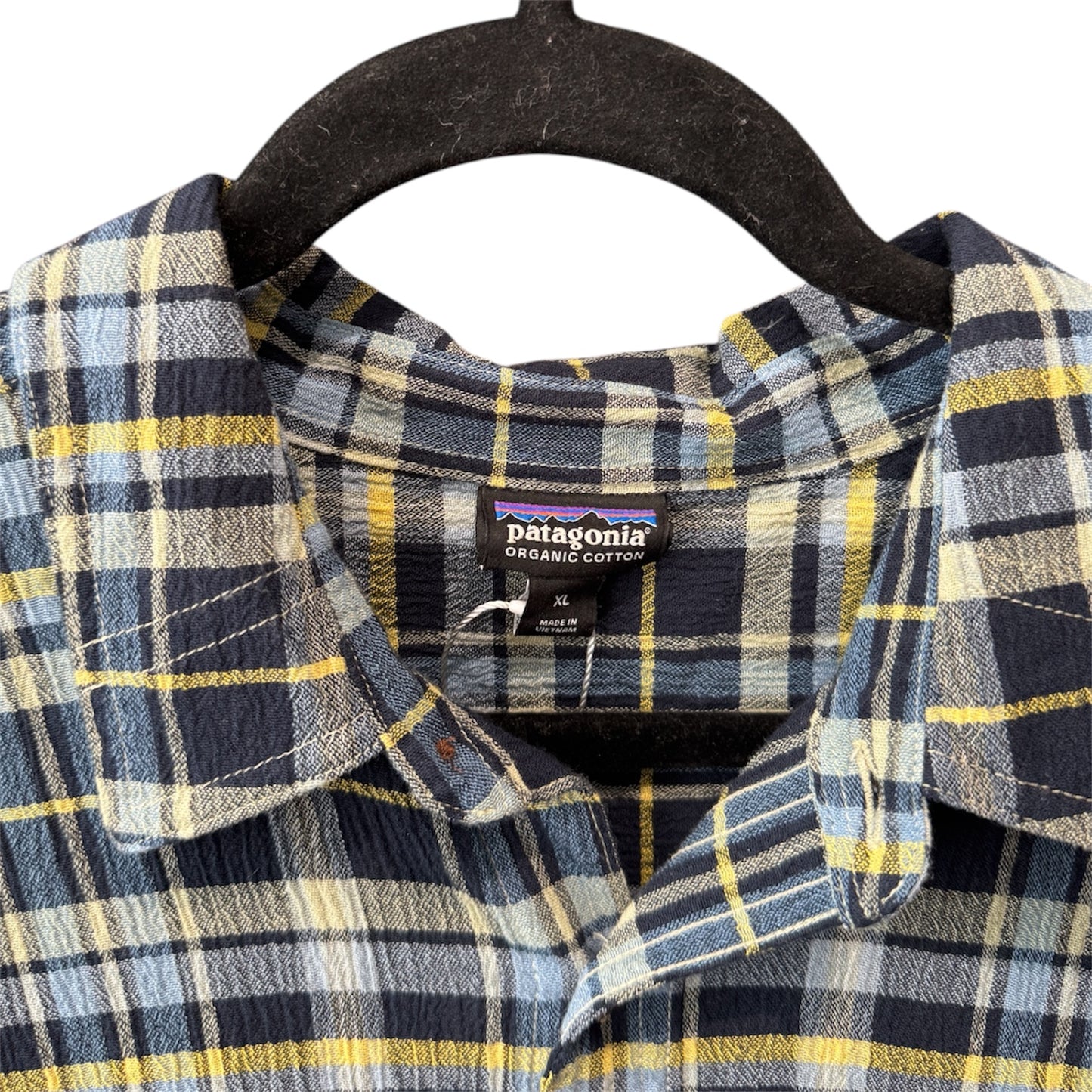 Patagonia Men's Blue/Yellow Cotton Madras Shirt Size XL