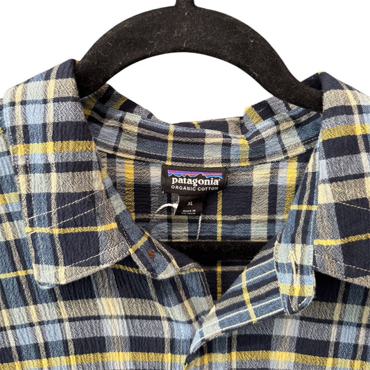 Patagonia Men's Blue/Yellow Cotton Madras Shirt Size XL