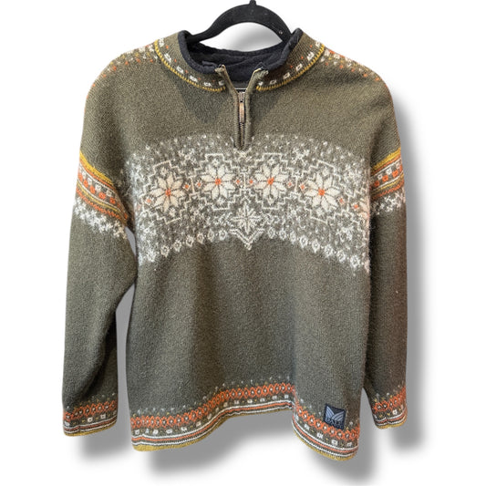 Dale of Norway Wool Nordic Sweater Medium Quarter Zip Fair Isle Green