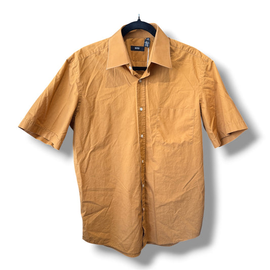 Boss Hugo Boss Short Sleeve Button Up Tan Shirt Size 42