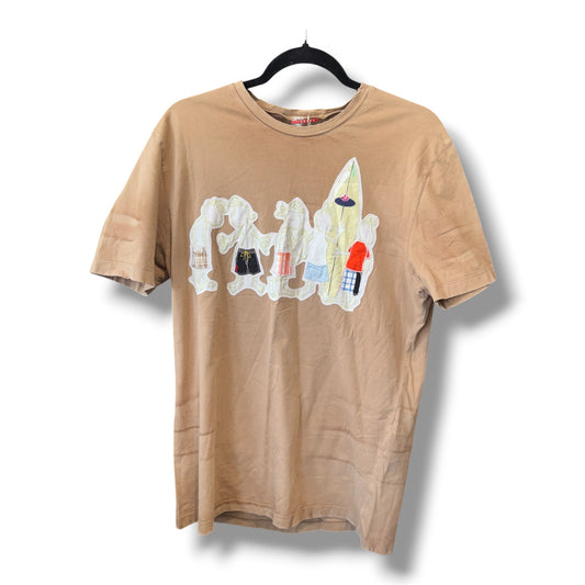Prada Distressed Beige Surfer Kids Applique  Tee Shirt Size XL Made in Italy