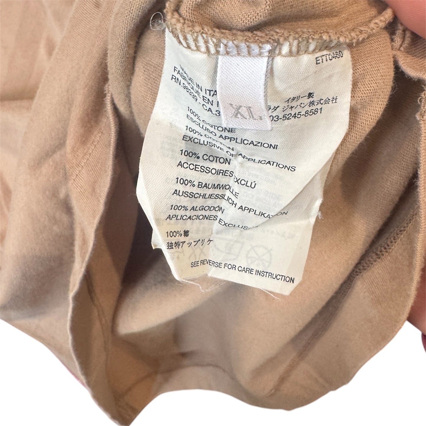 Prada Distressed Beige Surfer Kids Applique  Tee Shirt Size XL Made in Italy