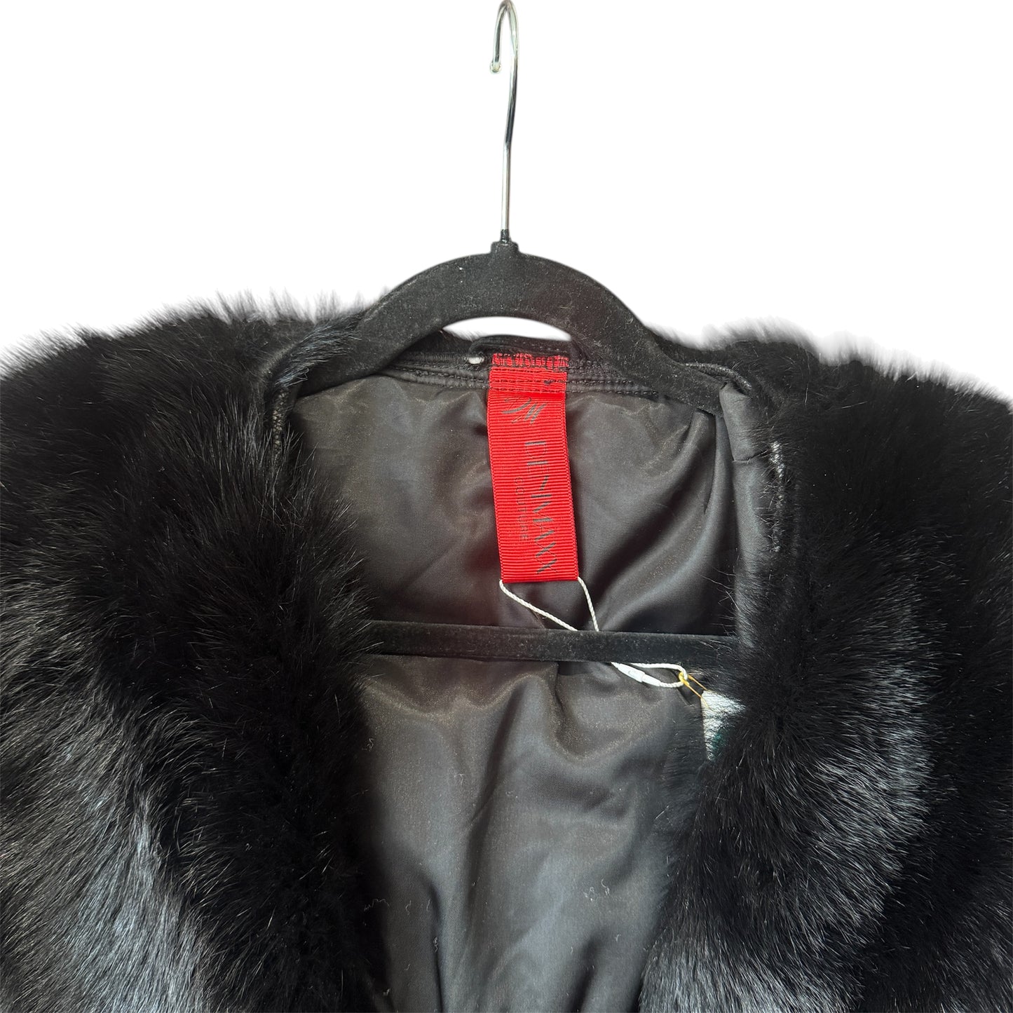 Denimaxx Couture Black Quilted Leather Coat with Fox-Trim Lapel/Hood