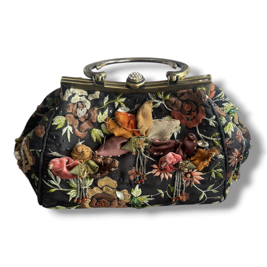 Mary Frances Multi Color Floral Beaded Clasp Handbag