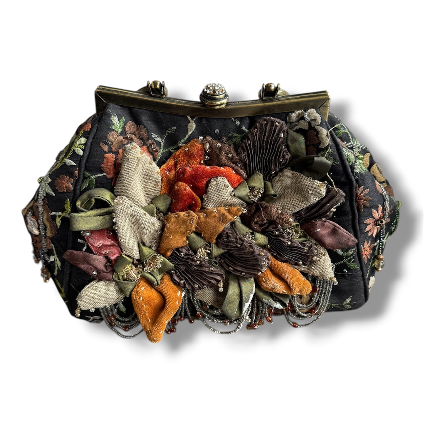 Mary Frances Multi Color Floral Beaded Clasp Handbag