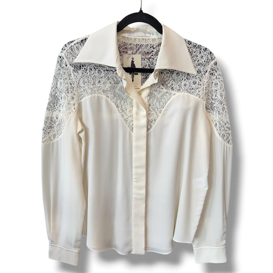 Chloe Guipure-detail Silk Shirt Neutral Long Sleeve 38