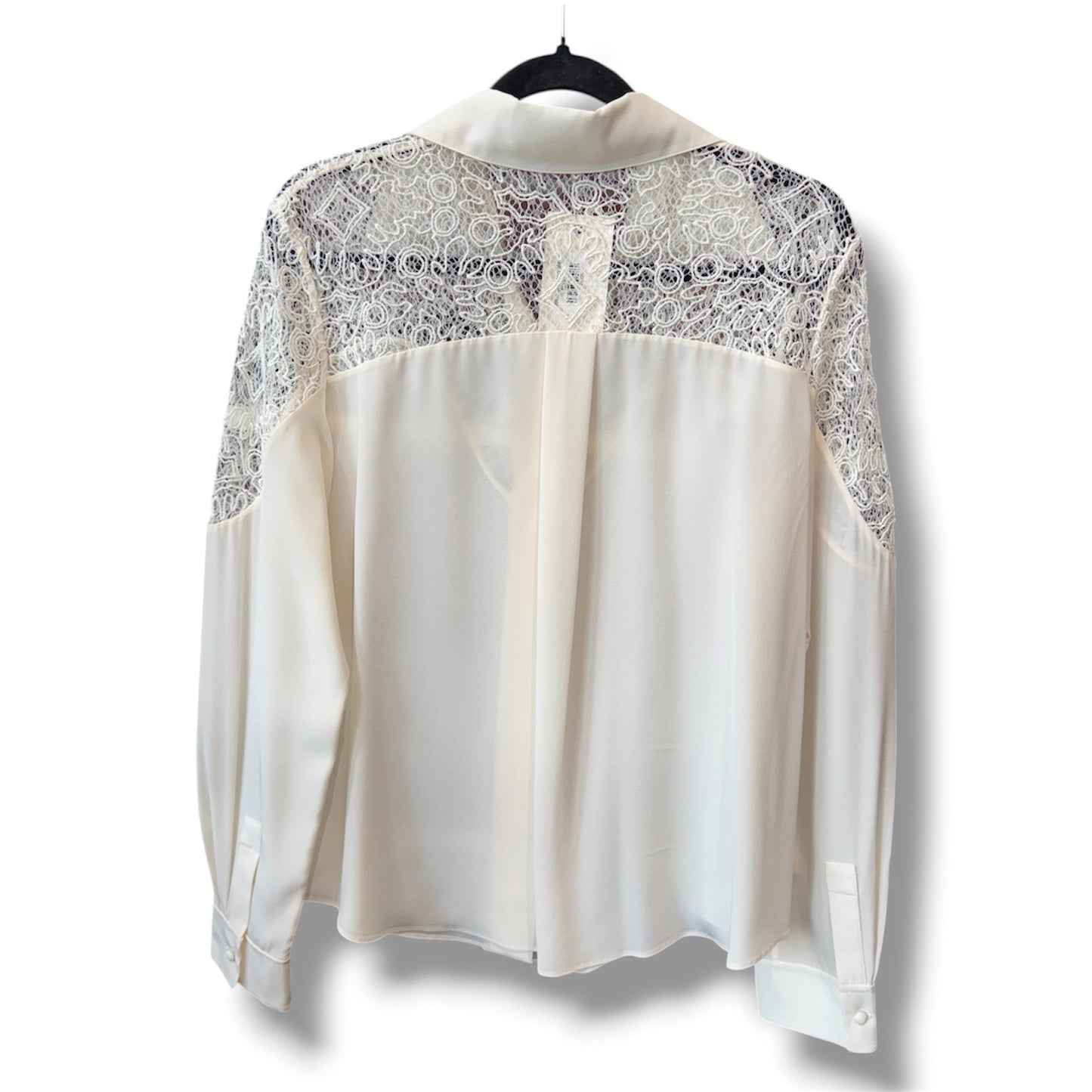 Chloe Guipure-detail Silk Shirt Neutral Long Sleeve 38