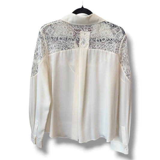 Chloe Guipure-detail Silk Shirt Neutral Long Sleeve 38