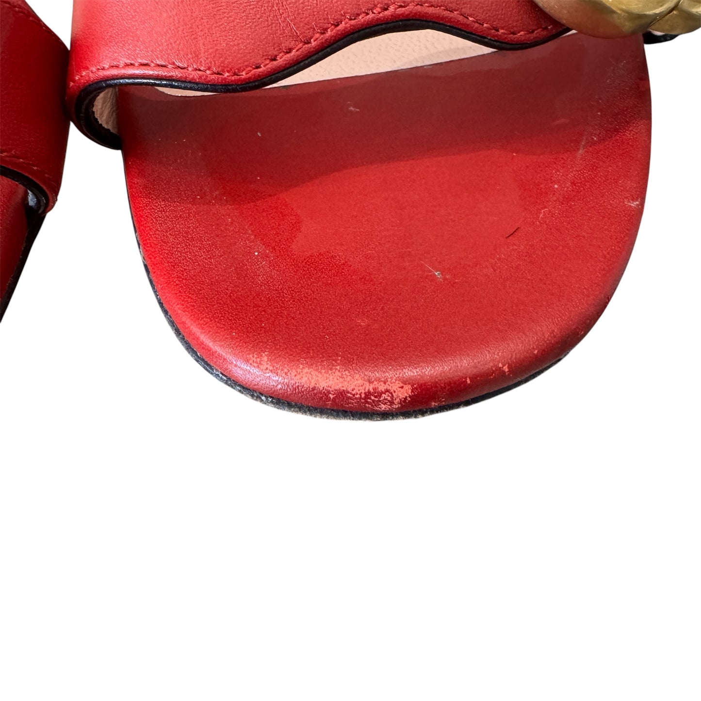 Gucci Marmont GG Red Leather Sandal Block Heel 37.5