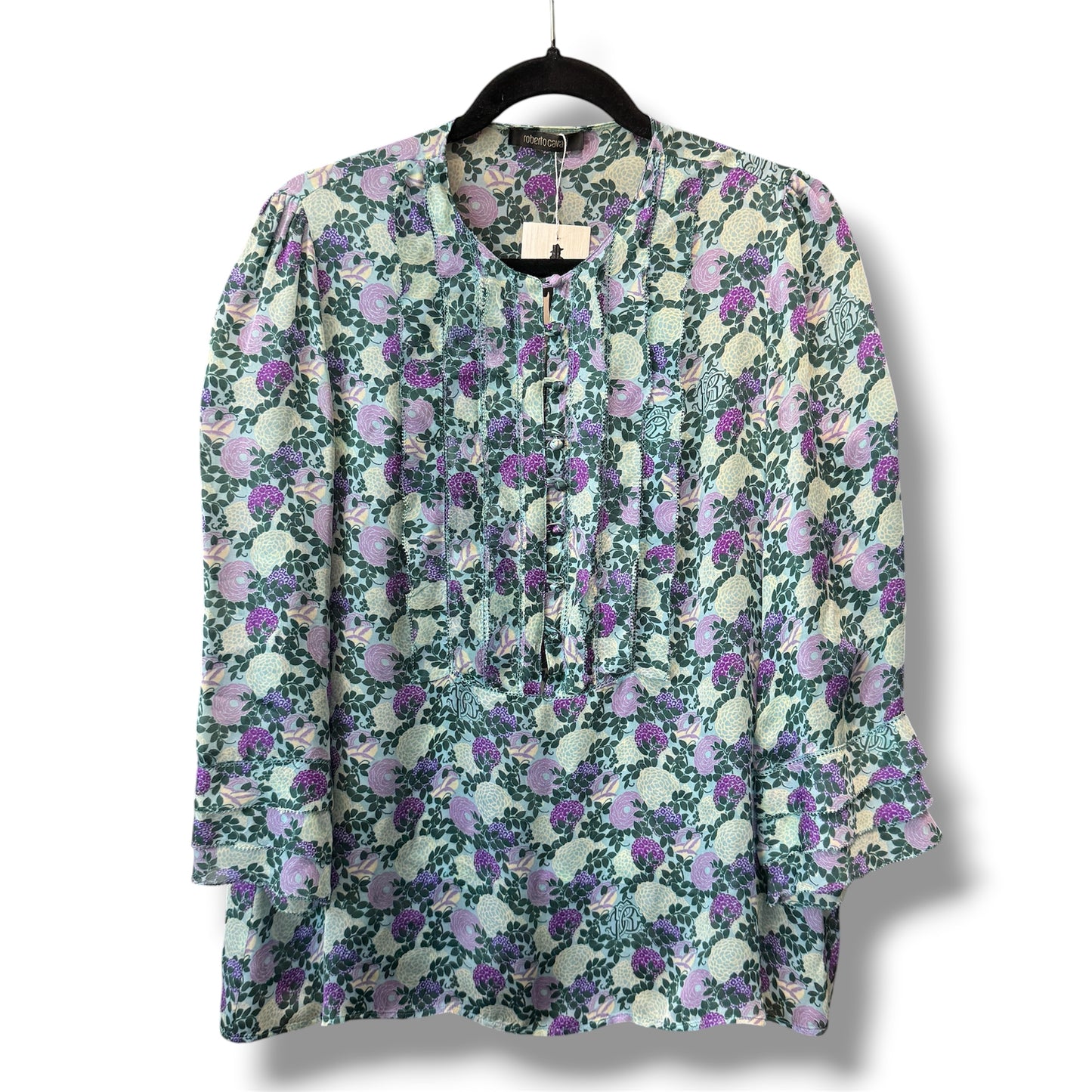 Roberto Cavalli Floral Print Silk Blouse Size 40