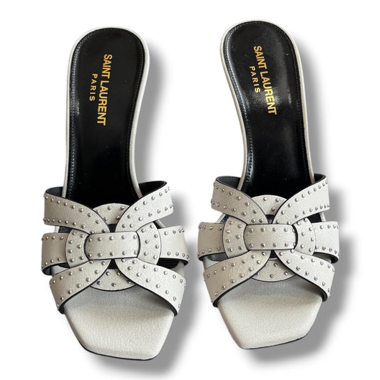 Saint Laurent Paris Studded Tribute Off White Heels Size 38