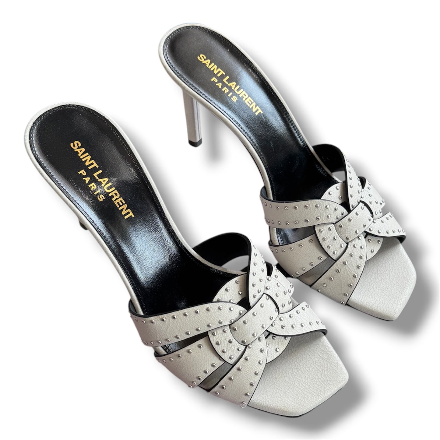 Saint Laurent Paris Studded Tribute Off White Heels Size 38